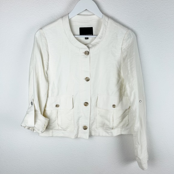 Banana Republic Cream Collared Button Down Utility Jacket Women's Size 8 - Picture 5 of 13